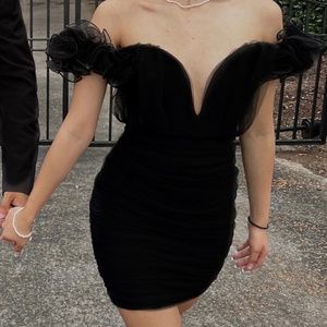 Manette Off Shoulder Bandage Mini Dress- BLACK